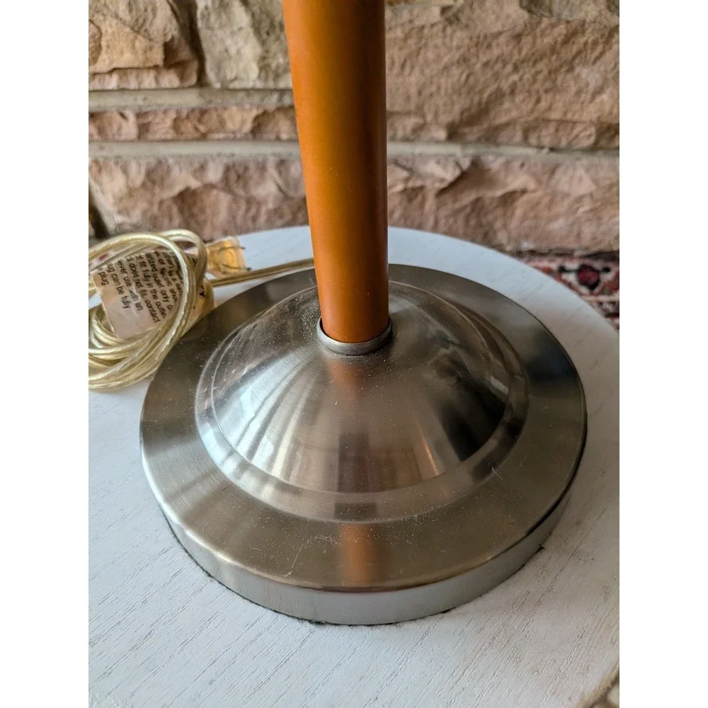 Vintage Mid-Century Gooseneck Desk Lamp – Brushed Nickel & Orange/Wood Tone Stem